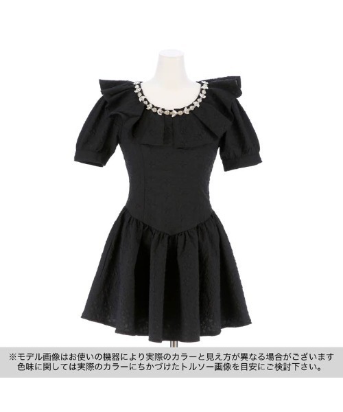 セール】ビジューフリル ジャガード パフスリーブ ミニ