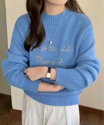 メッセージ 刺繍 ニット プルオーバー