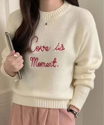 メッセージ 刺繍 ニット プルオーバー