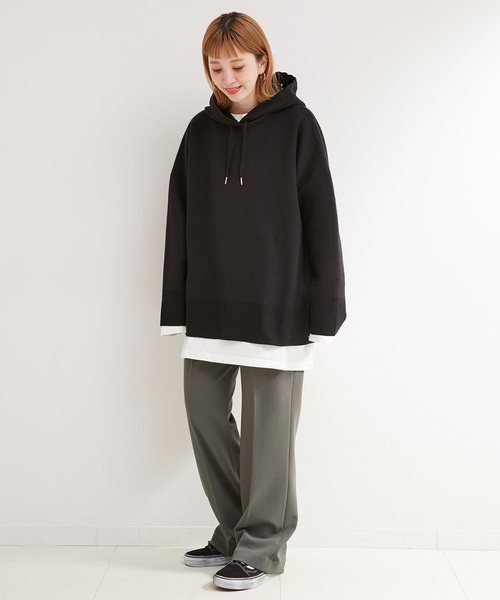 B.C STOCK(ベーセーストック)の「スムースジャージイージーフレアパンツ(その他パンツ・レディース・チャコールグレー/ブラック/アイボリー・SMALL/MEDIUM)」の13枚目の写真