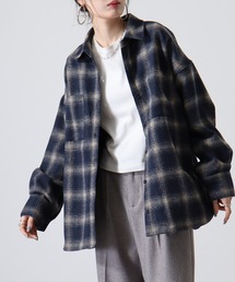 起毛チェックロングシャツ