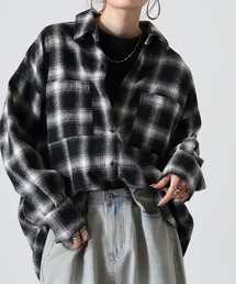 起毛チェックロングシャツ