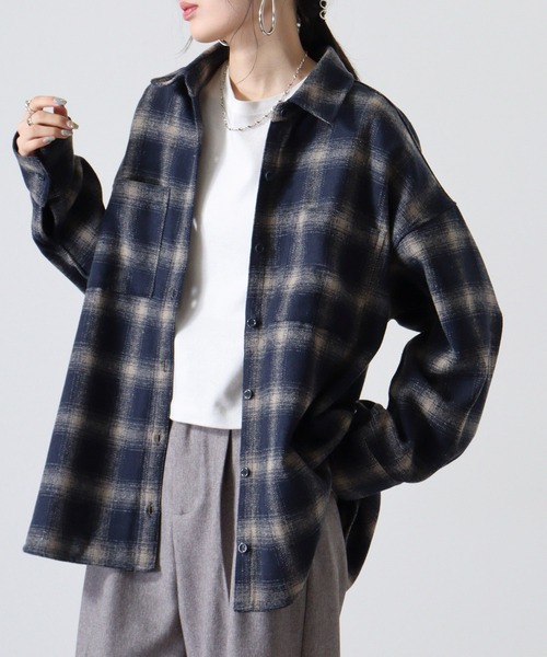 atONE(アットワン)の「起毛チェックロングシャツ(シャツ/ブラウス・レディース・オフホワイト/ブラック/ネイビー/ブラウン・F)」の9枚目の写真