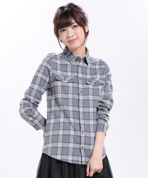 ROPE' PICNIC(ロペピクニック)の「コットントップビエラチェックシャツ(シャツ/ブラウス・レディース・グレー/レッド・38)」の2枚目の写真