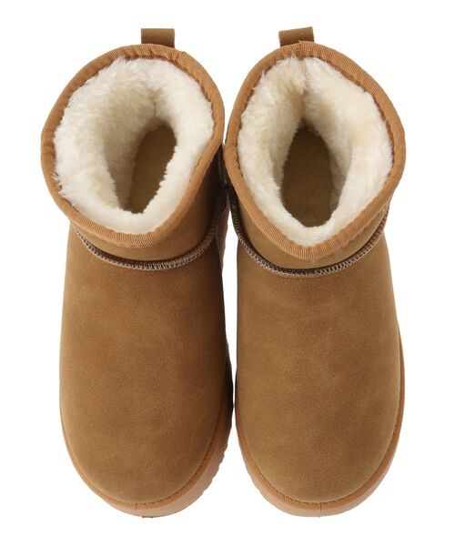 Green　Parks（グリーンパークス）の「・mina フェイクムートンショートブーツ（ブーツ・レディース・ブラック/キャメル・37/38/39）」の6枚目の写真