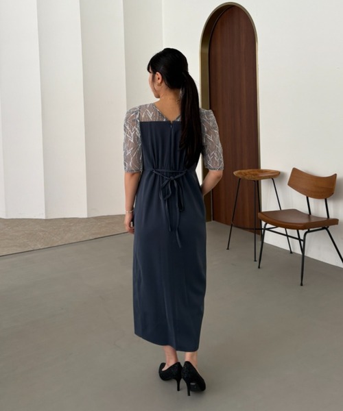リーフ 刺繍 レース ラップ タイトドレス ドリードール ブラウン リーフ 刺繍 レース ラップ タイトドレス ドリードール ブラウン