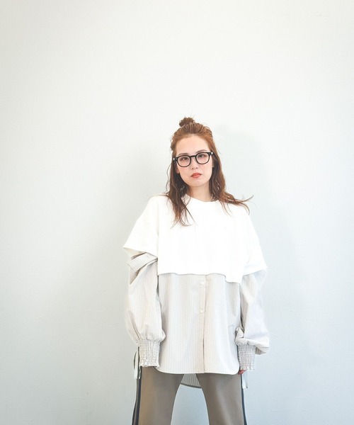 niko and...（ニコアンド）の「【MODE NORM CORE】裏毛レイヤードライクシャツ（シャツ/ブラウス・レディース・ネイビー/オフホワイト/グレー・MEDIUM/LARGE）」の5枚目の写真