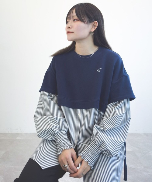 niko and...（ニコアンド）の「【MODE NORM CORE】裏毛レイヤードライクシャツ（シャツ/ブラウス・レディース・ネイビー/オフホワイト/グレー・MEDIUM/LARGE）」の16枚目の写真