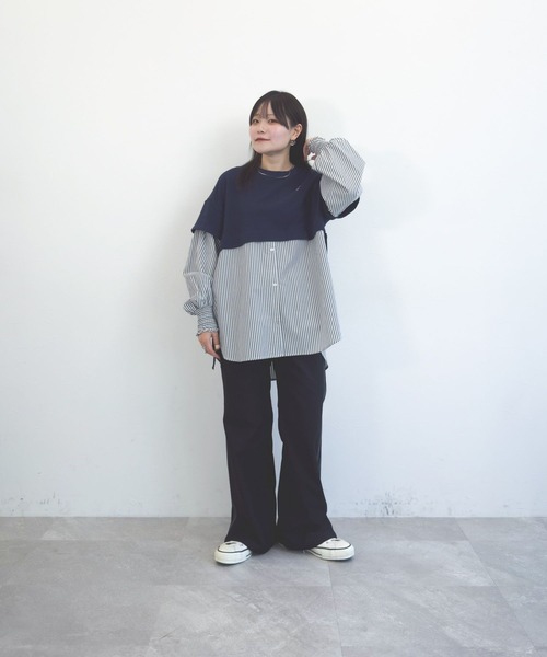 niko and...（ニコアンド）の「【MODE NORM CORE】裏毛レイヤードライクシャツ（シャツ/ブラウス・レディース・ネイビー/オフホワイト/グレー・MEDIUM/LARGE）」の18枚目の写真