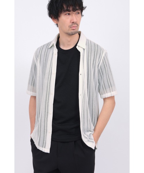 HIGH STREET（ハイストリート）の「HIGH STREET∴コードレース半袖シャツ（カーディガン/ボレロ・メンズ・ホワイト/ブラック・M/L/S）」の2枚目の写真