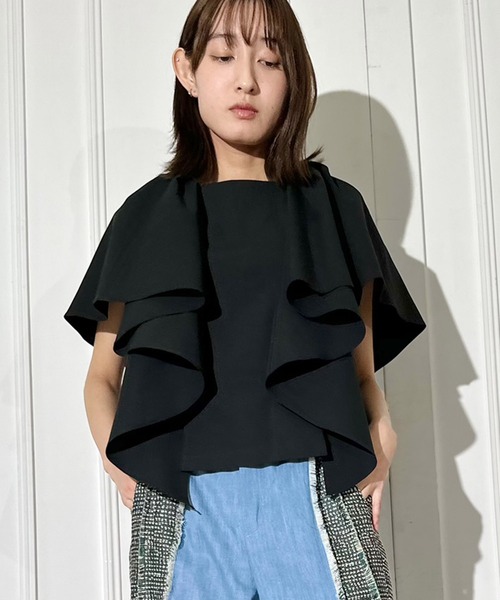 セール】インポートコットンタフタラッフルブラウス（シャツ/ブラウス