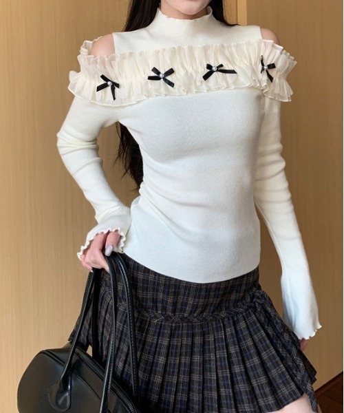 gossip!ロサンゼルス(ゴシップロサンゼルス)の「Y2K チュール パールデザインフリルオフショルプルオーバー(Tシャツ/カットソー・レディース・オフホワイト/グレー/ブラック・FREE)」の18枚目の写真
