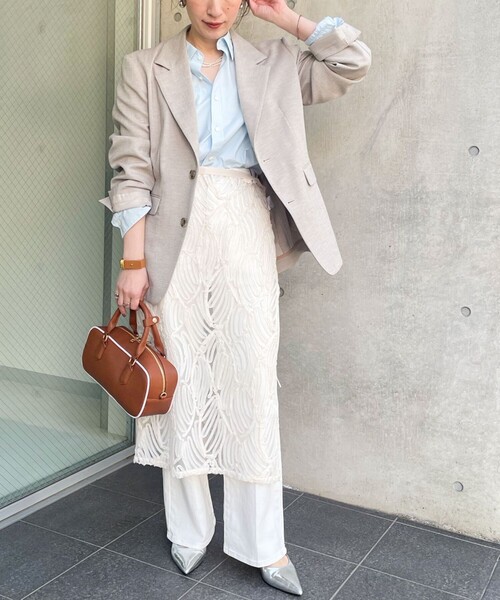 Rie Miller（リエミラー）の「《セットアップ対応》リネンライクシングルジャケット（テーラードジャケット・レディース・ライトグレー/ベージュ・38）」の11枚目の写真