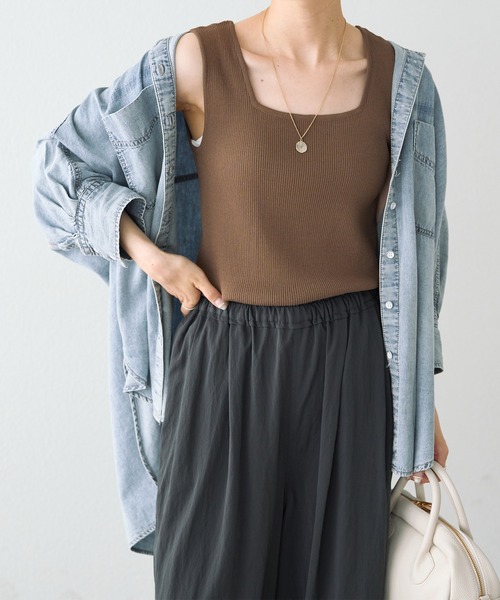 PUAL CE CIN（ピュアルセシン）の「【Du noir】リネンタッチスクエアタンク（ニット/セーター・レディース・ブラック/オフホワイト/グレイッシュベージュ/モカ・FREE）」の20枚目の写真