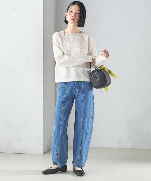 SHIPS(シップス)の「〈手洗い可能〉シアー ネック ポコビュー TEE ブラウス(シャツ/ブラウス・レディース・オフホワイト/ネイビー・ONE SIZE)」の8枚目の写真