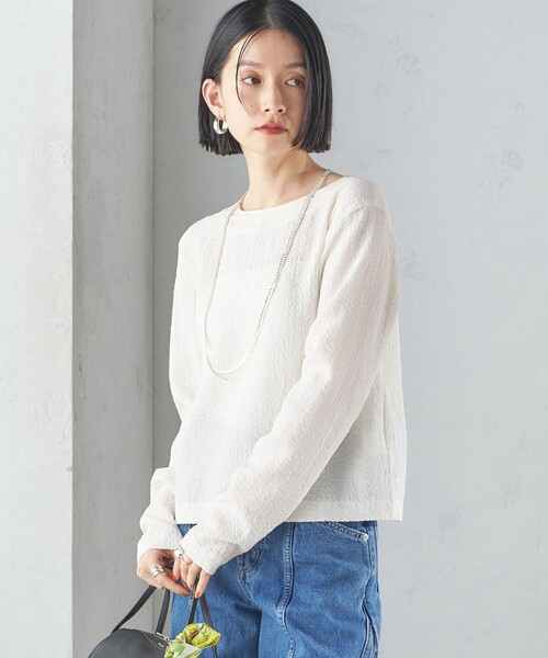 SHIPS(シップス)の「〈手洗い可能〉シアー ネック ポコビュー TEE ブラウス(シャツ/ブラウス・レディース・オフホワイト/ネイビー・ONE SIZE)」の10枚目の写真