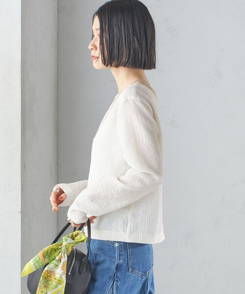 SHIPS(シップス)の「〈手洗い可能〉シアー ネック ポコビュー TEE ブラウス(シャツ/ブラウス・レディース・オフホワイト/ネイビー・ONE SIZE)」の11枚目の写真