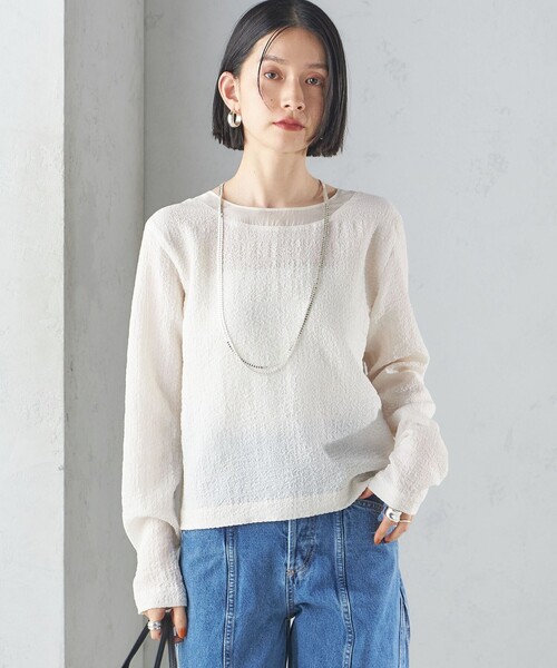 ブラウス シャツ 「手洗い可能」シアー ネック ポコビュー TEE ブラウス レディース SHIPS｜<手洗い可能>シアー ネック ポコビュー TEE ブラウス