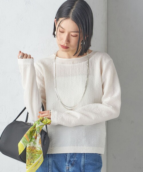 セール】〈手洗い可能〉シアー ネック ポコビュー TEE ブラウス