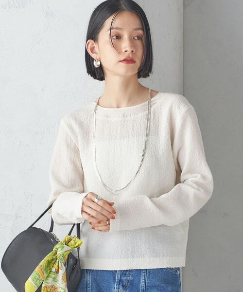 SHIPS(シップス)の「〈手洗い可能〉シアー ネック ポコビュー TEE ブラウス(シャツ/ブラウス・レディース・オフホワイト/ネイビー・ONE SIZE)」の17枚目の写真