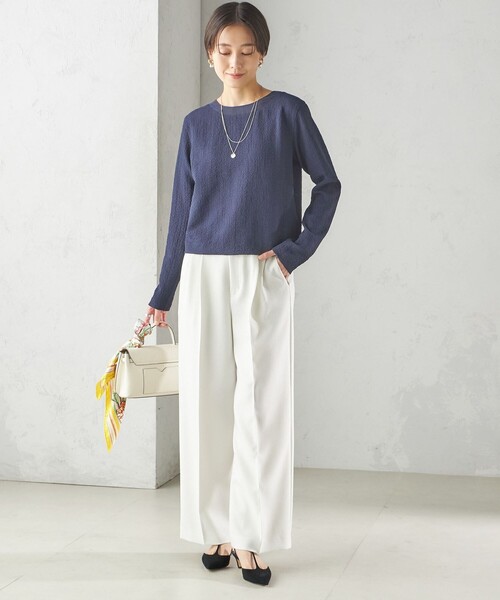 SHIPS(シップス)の「〈手洗い可能〉シアー ネック ポコビュー TEE ブラウス(シャツ/ブラウス・レディース・オフホワイト/ネイビー・ONE SIZE)」の19枚目の写真