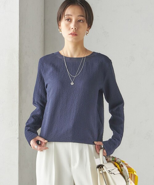【シップス　ウィメン】〈手洗い可能〉シアー ネック ポコビュー TEE ブラウス セール】〈手洗い可能〉シアー ネック ポコビュー TEE ブラウス