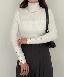 efill | リブ 袖口 金ボタン ハイネック プルオーバー(Tシャツ/カットソー)