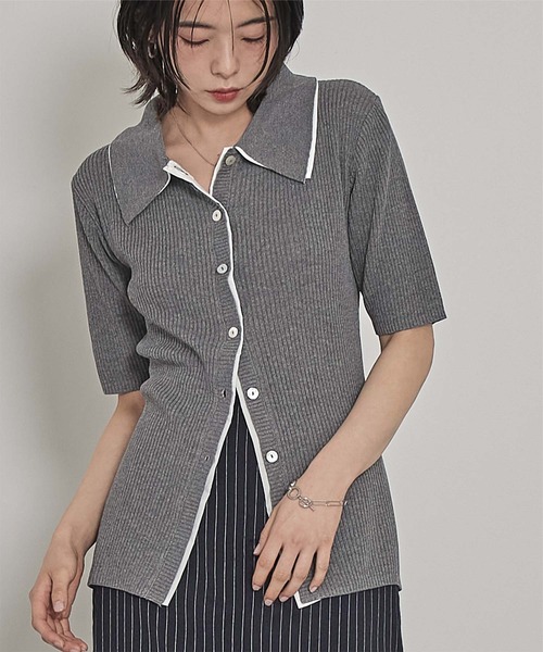 miette(ミエット)の「配色ドッキングポロニット(ニット/セーター・レディース・グレー/ブラウン/ライトグリーン・FREE)」の2枚目の写真