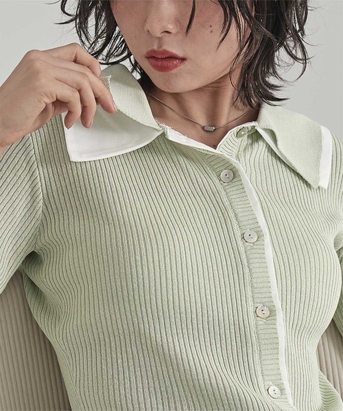 miette(ミエット)の「配色ドッキングポロニット(ニット/セーター・レディース・グレー/ブラウン/ライトグリーン・FREE)」の5枚目の写真