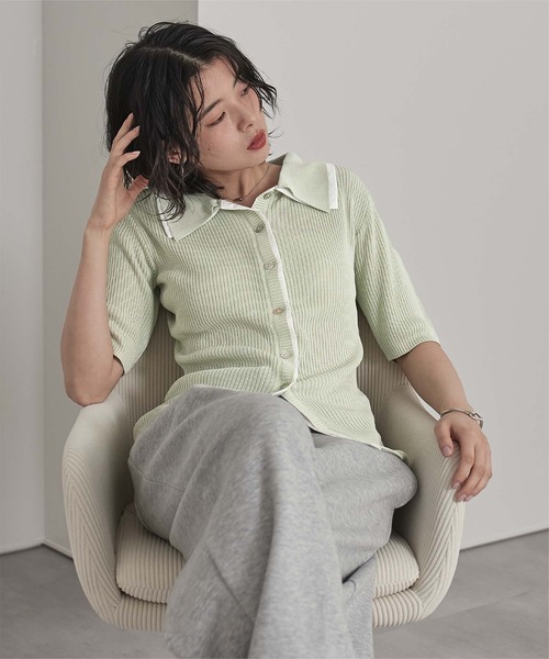 miette(ミエット)の「配色ドッキングポロニット(ニット/セーター・レディース・グレー/ブラウン/ライトグリーン・FREE)」の6枚目の写真