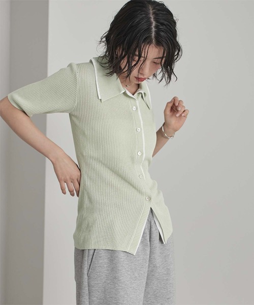 miette(ミエット)の「配色ドッキングポロニット(ニット/セーター・レディース・グレー/ブラウン/ライトグリーン・FREE)」の7枚目の写真