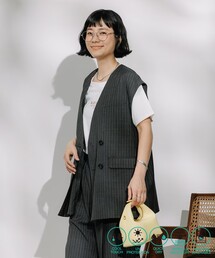 接触冷感/UV リネンタッチ ダブルベスト<セットアップ対応>