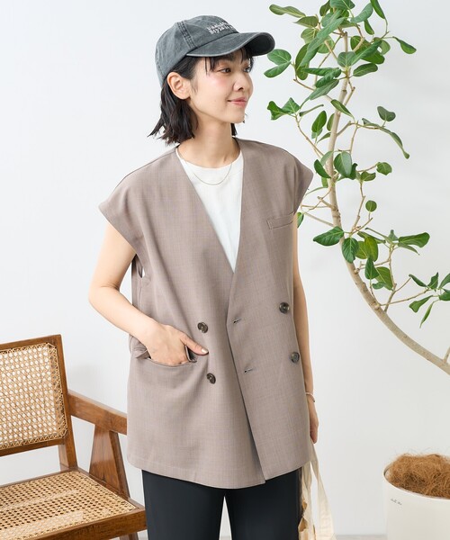 FREAK'S STORE（フリークスストア）の「接触冷感/UV リネンタッチ ダブルベスト＜セットアップ対応＞（ベスト・レディース・グレー/ブラック/ベージュ/その他・ﾌﾘ-）」の7枚目の写真