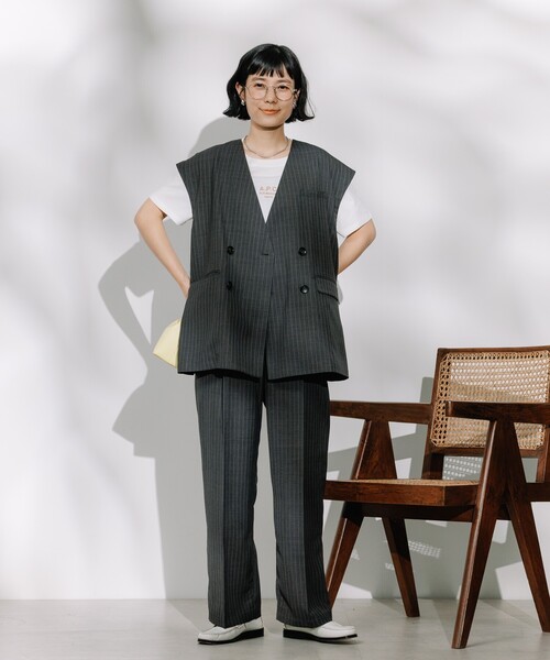 FREAK'S STORE（フリークスストア）の「接触冷感/UV リネンタッチ ダブルベスト＜セットアップ対応＞（ベスト・レディース・グレー/ブラック/ベージュ/その他・ﾌﾘ-）」の9枚目の写真