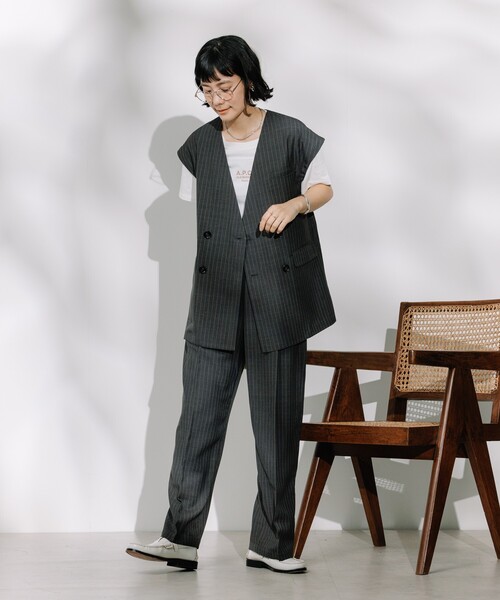 FREAK'S STORE（フリークスストア）の「接触冷感/UV リネンタッチ ダブルベスト＜セットアップ対応＞（ベスト・レディース・グレー/ブラック/ベージュ/その他・ﾌﾘ-）」の10枚目の写真