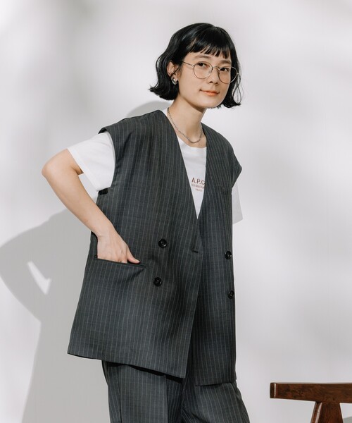 FREAK'S STORE（フリークスストア）の「接触冷感/UV リネンタッチ ダブルベスト＜セットアップ対応＞（ベスト・レディース・グレー/ブラック/ベージュ/その他・ﾌﾘ-）」の13枚目の写真