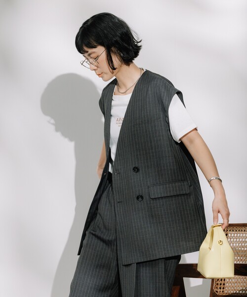 FREAK'S STORE（フリークスストア）の「接触冷感/UV リネンタッチ ダブルベスト＜セットアップ対応＞（ベスト・レディース・グレー/ブラック/ベージュ/その他・ﾌﾘ-）」の14枚目の写真