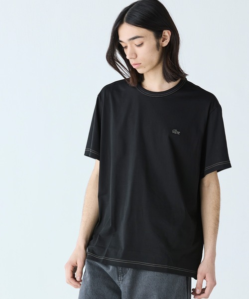 Lacoste ラコステ ◆首 ロゴ 半袖 Tシャツ ブラック セール】配色ステッチ半袖Tシャツ（Tシャツ/カットソー