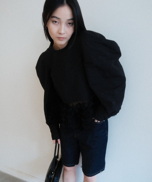 HONEY MI HONEY（ハニーミーハニー）の「tulle frill peplum blouse（シャツ/ブラウス・レディース・サックスブルー/ホワイト/ブラック・FREE）」の9枚目の写真