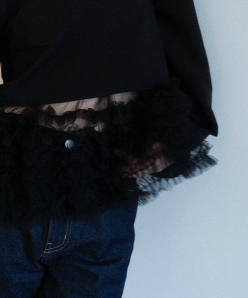 HONEY MI HONEY（ハニーミーハニー）の「tulle frill peplum blouse（シャツ/ブラウス・レディース・サックスブルー/ホワイト/ブラック・FREE）」の10枚目の写真