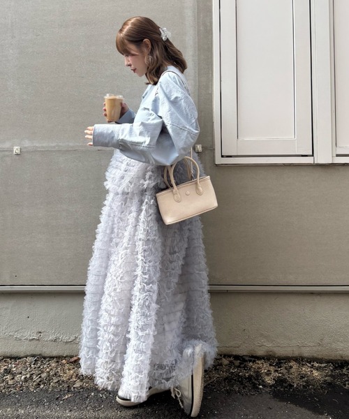 HONEY MI HONEY（ハニーミーハニー）の「tulle frill peplum blouse（シャツ/ブラウス・レディース・サックスブルー/ホワイト/ブラック・FREE）」の5枚目の写真