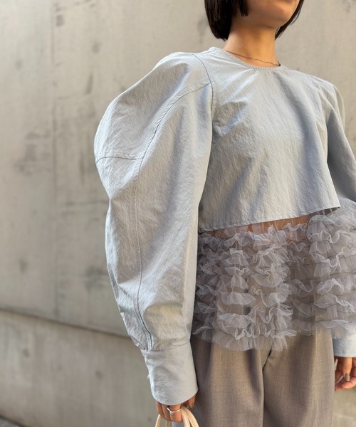 HONEY MI HONEY（ハニーミーハニー）の「tulle frill peplum blouse（シャツ/ブラウス・レディース・サックスブルー/ホワイト/ブラック・FREE）」の15枚目の写真
