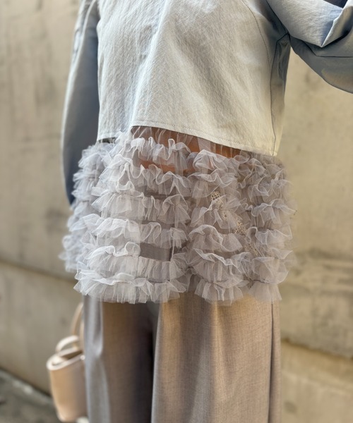 HONEY MI HONEY（ハニーミーハニー）の「tulle frill peplum blouse（シャツ/ブラウス・レディース・サックスブルー/ホワイト/ブラック・FREE）」の16枚目の写真
