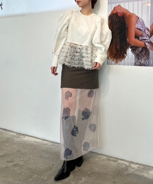 HONEY MI HONEY（ハニーミーハニー）の「tulle frill peplum blouse（シャツ/ブラウス・レディース・サックスブルー/ホワイト/ブラック・FREE）」の21枚目の写真