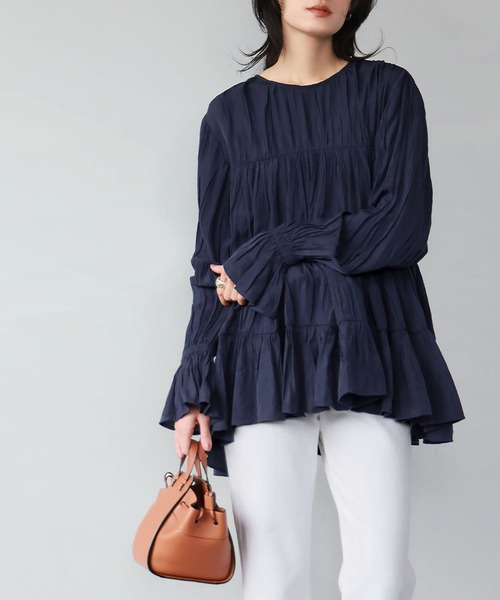 2025SS】シワ加工ティアードチュニックブラウス【洗える