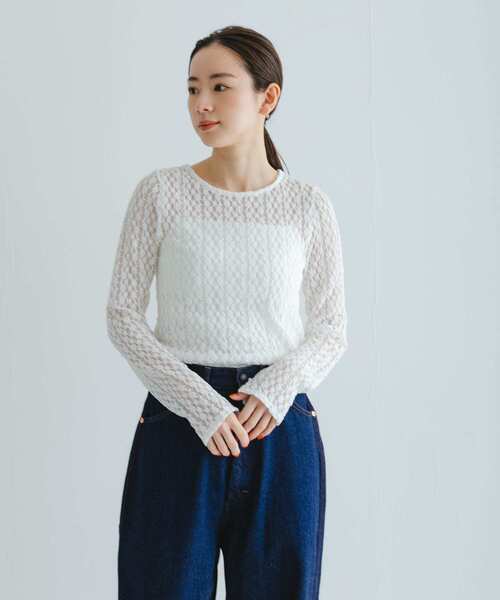 URBAN RESEARCH（アーバンリサーチ）の「ストレッチレースプルオーバー（Tシャツ/カットソー・レディース・オフホワイト/ブラック・FREE）」の13枚目の写真