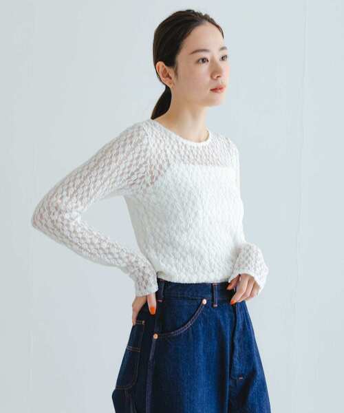 URBAN RESEARCH（アーバンリサーチ）の「ストレッチレースプルオーバー（Tシャツ/カットソー・レディース・オフホワイト/ブラック・FREE）」の14枚目の写真