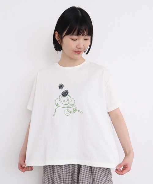 l'atelier du savon(アトリエドサボン)の「おやつの時間 テープ刺繍Tシャツ(Tシャツ/カットソー・レディース・ブラック/その他/レッド・FREE)」の10枚目の写真