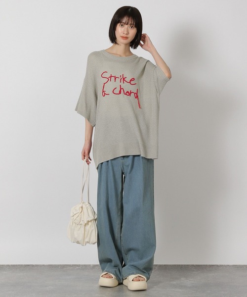 M.Kページ セール】刺繍ロゴニットプルオーバー半袖 / 327884（ニット