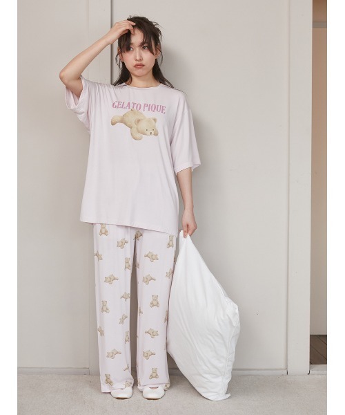 春夏新作モデル ONLINE限定】【接触冷感】ベアワンポイントTシャツ&ロングパンツ ルームウェア・パジャマ